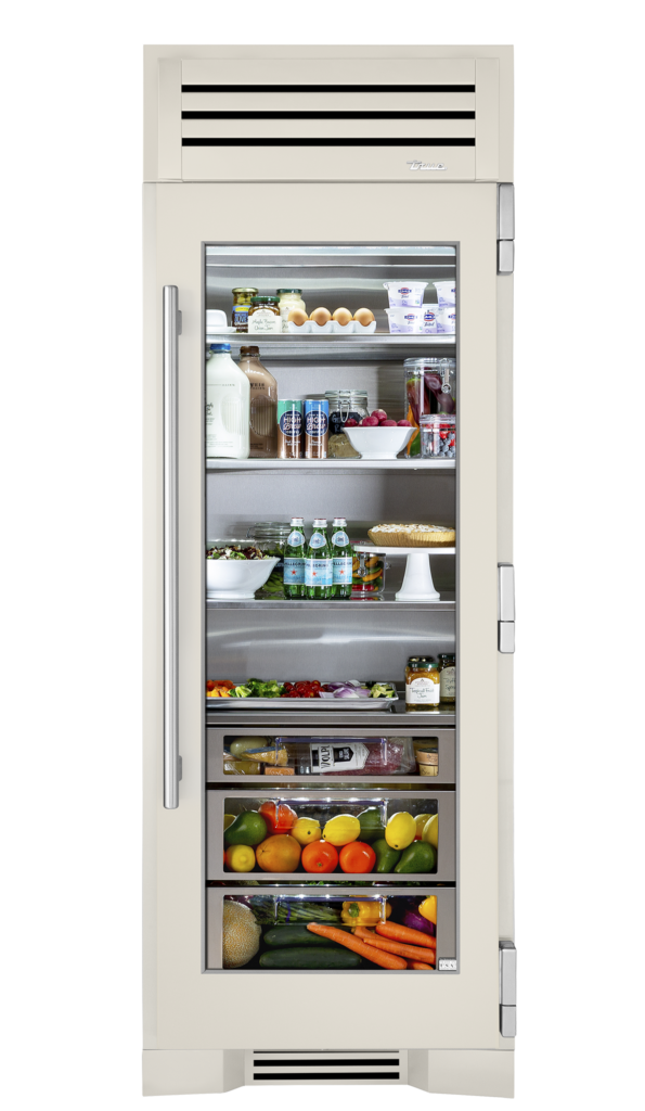 30" Glass Door Refrigerator Column in Antique White