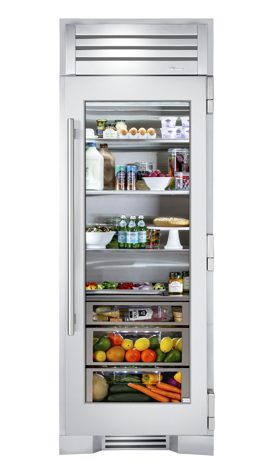 36″ Glass Door Refrigerator with Bottom Freezer True Residential