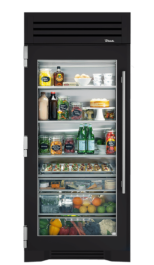 36" Glass Door Refrigerator Column in Matte Black