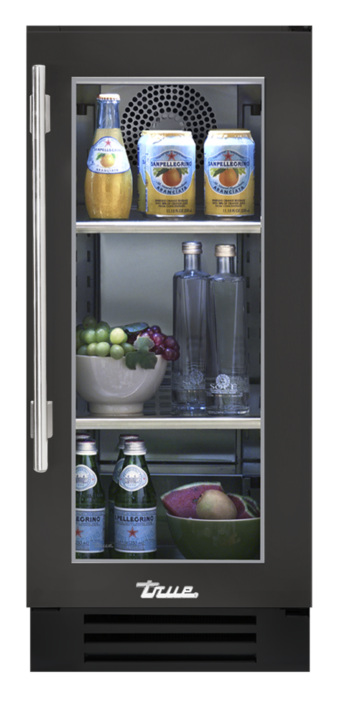 15" undercounter refrigerator in ultra matte black and glass